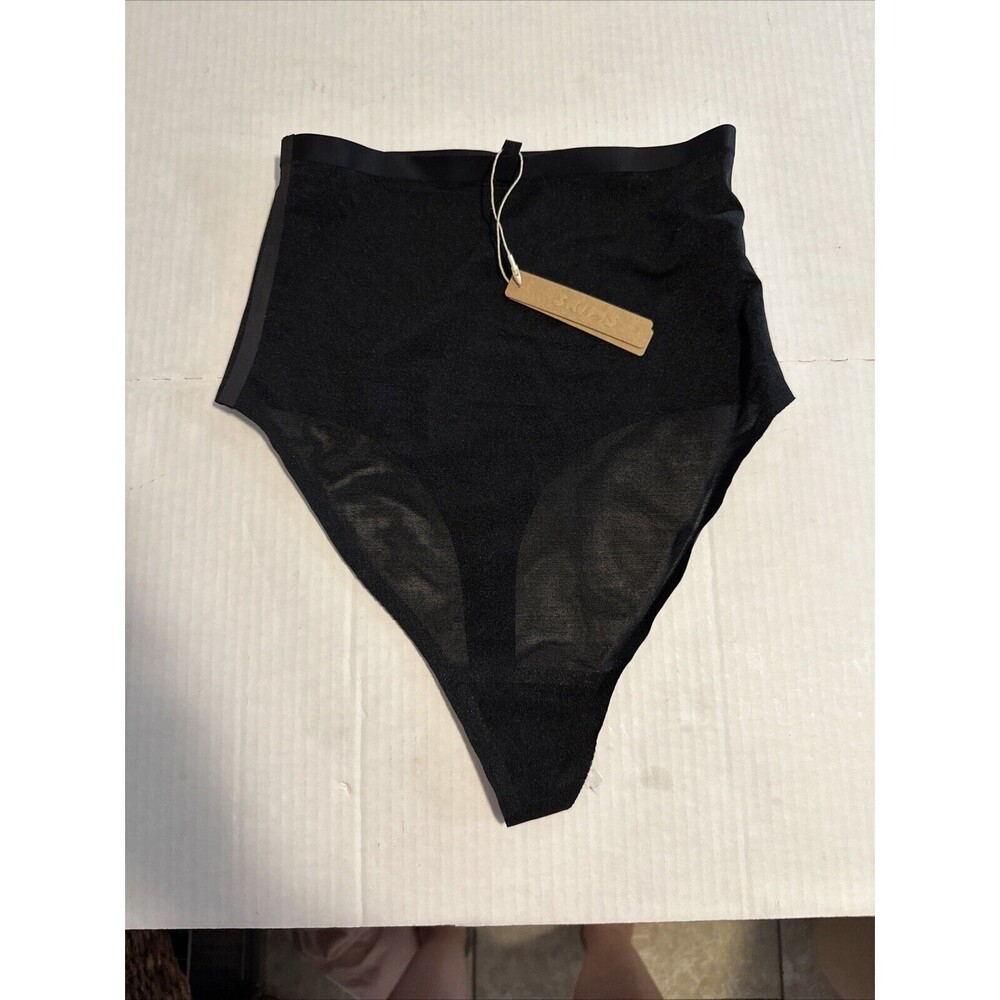 New Women's SKIMS Black Sheer Sculpt High Waisted Thong Size L